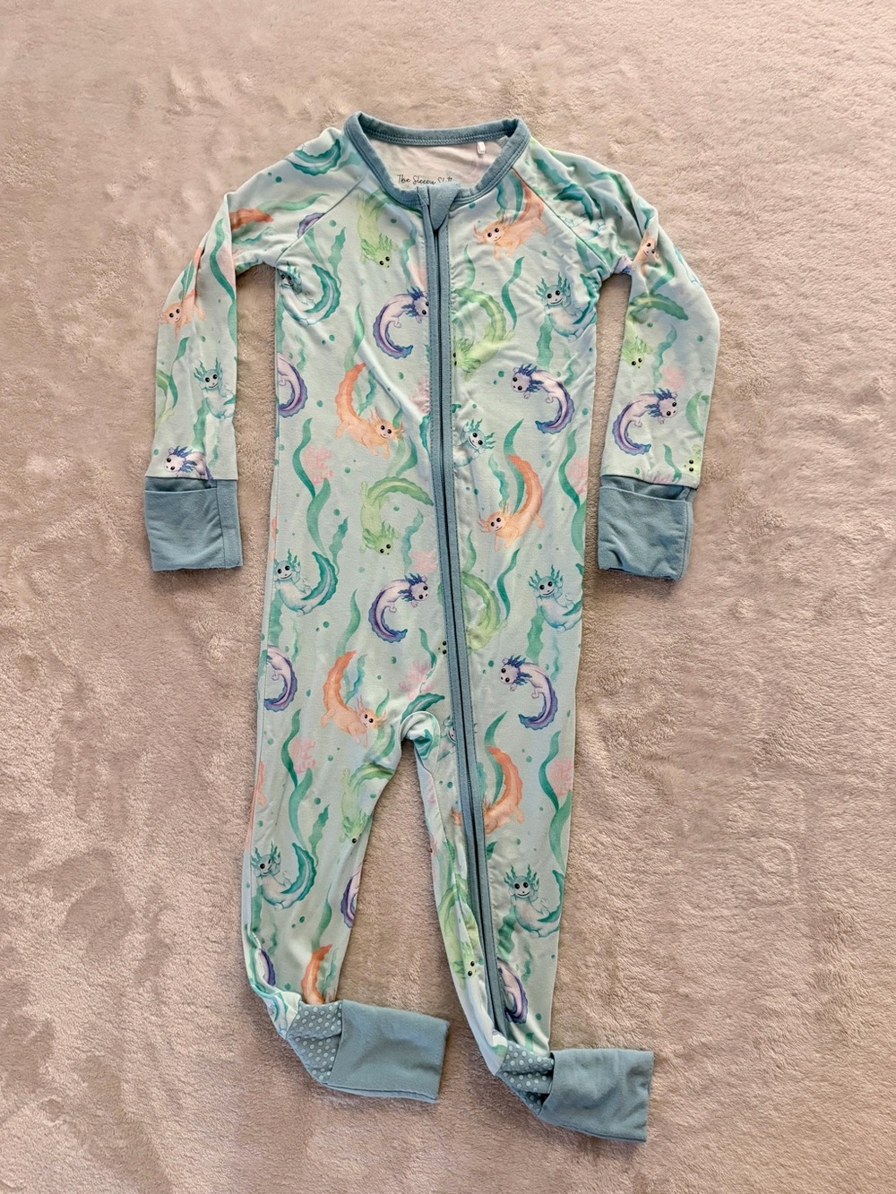 The Sleepy Sloth Bamboo Sleeper – Sea Creature Print, 12-18M Zip Footie